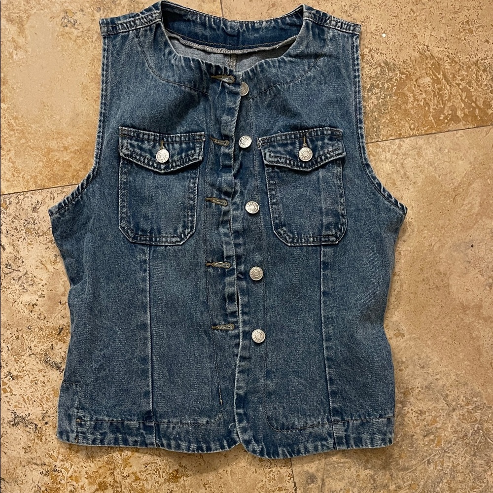 Denim Sleeveless Vest with Button Details womens size 4 Small like free people